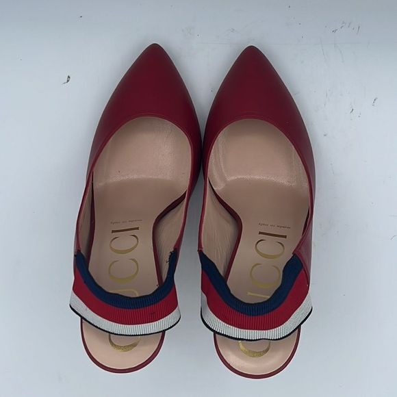 New Gucci Sylvie Red Leather Web Slingback Size 9/ 39 - Picture 4 of 12